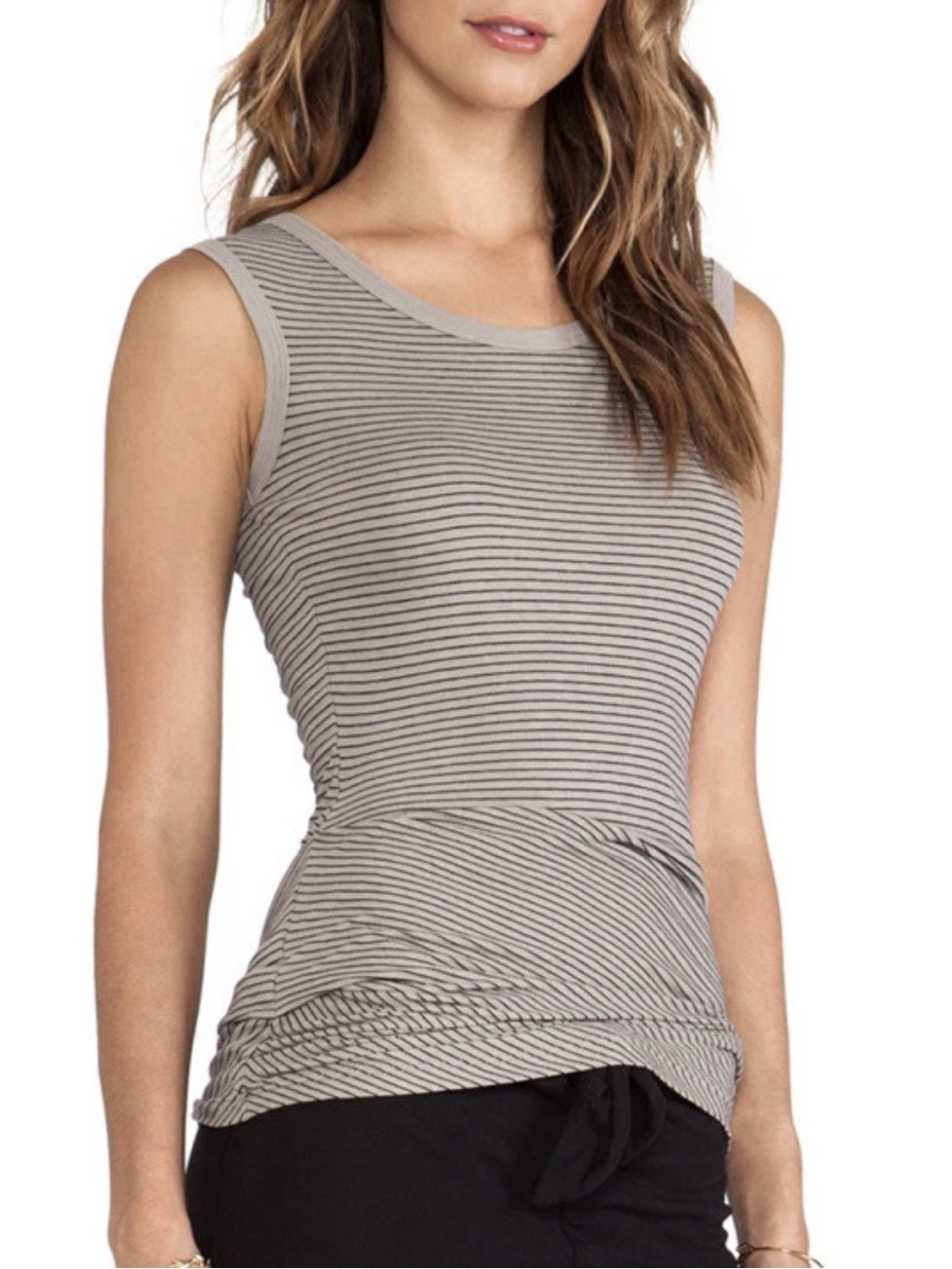 Standard James Perse Tan Striped Ruched Ballet Tank Top Size 3 Large NWT New